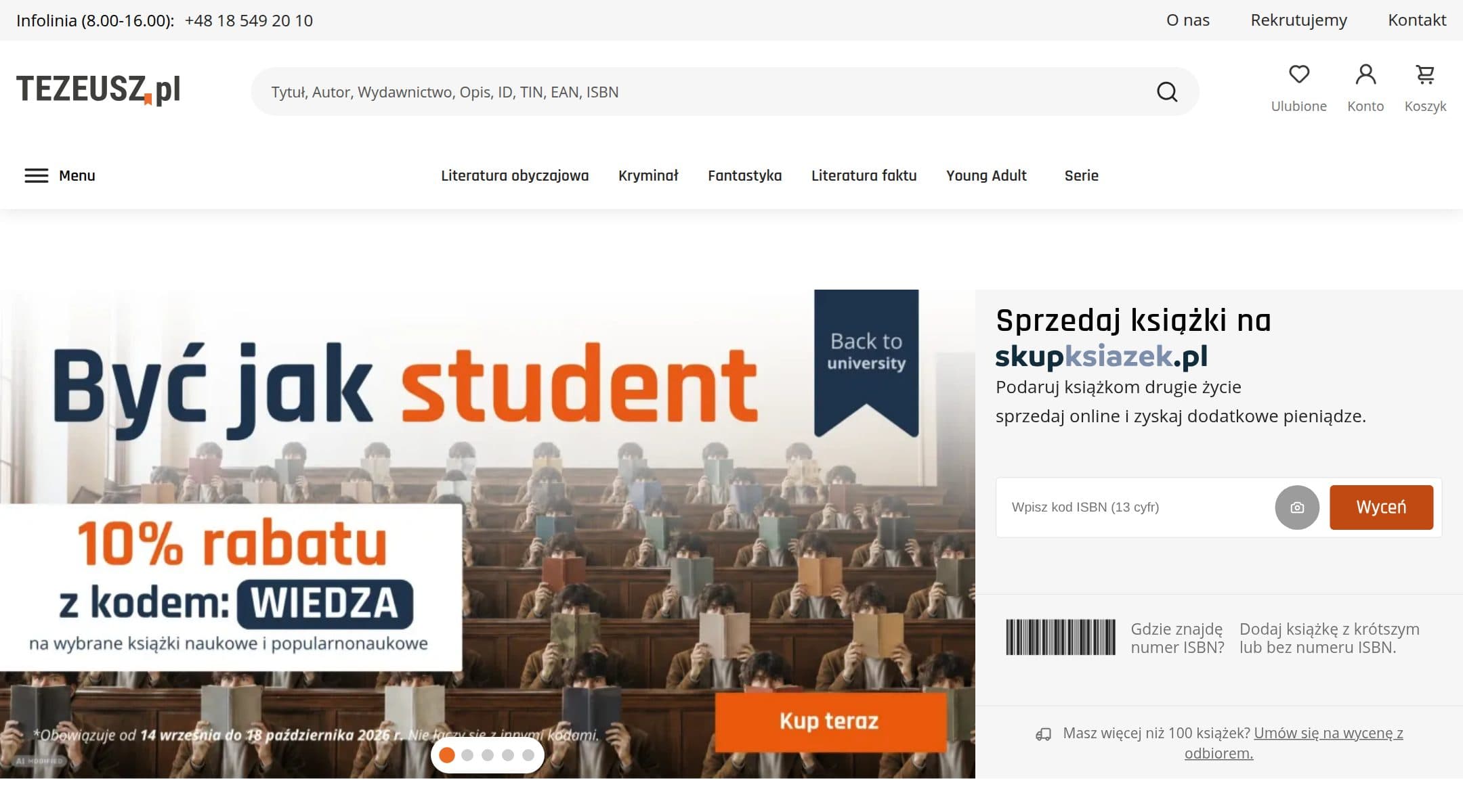 Sklep internetowy Tezeusz.pl, największego antykwariatu online w Polsce: zrzut ekranu